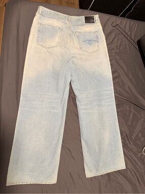 R13 Light Blue Denim Jeans with Black Leather Patch